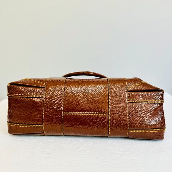 AUTHENTIC FENDI PEBBLED PATENT LEATHER BROWN LARGE SATCHEL  TOTE - Picture 8 of 14